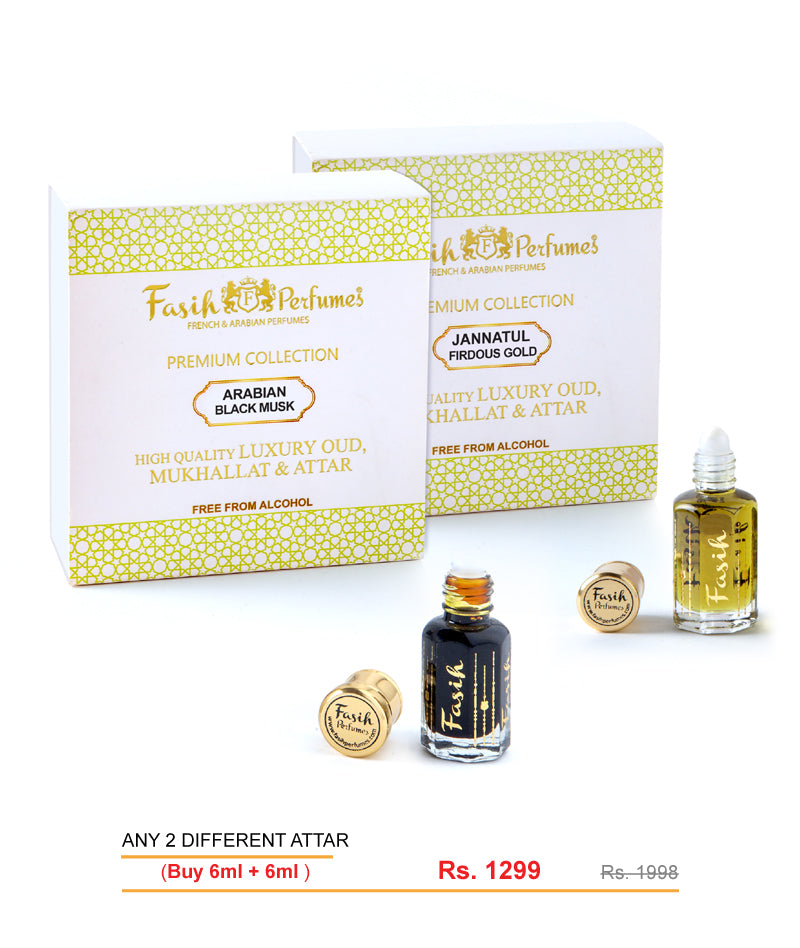 Buy Non Alcoholic Arabian Black Musk & Jannatul Firdous Gold Attar.