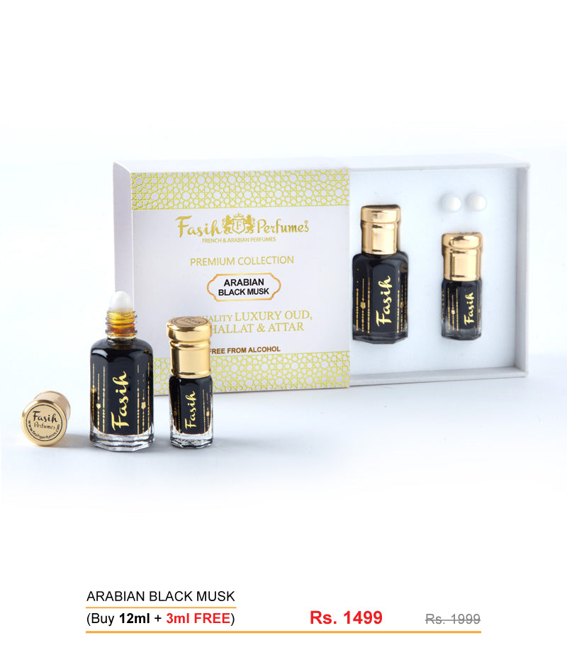 Buy 12ml Arabian Black Musk Attar and receive a complimentary 3ml free with Luxury packaging.